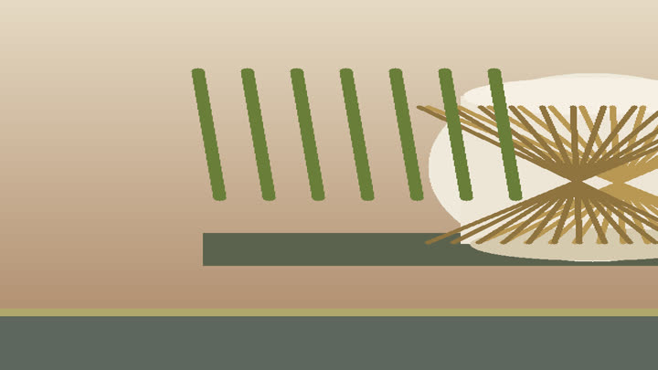 Close detail of porcelain-body bamboo weaving with fine bamboo filaments over white porcelain, diagonal pattern, rim, and texture