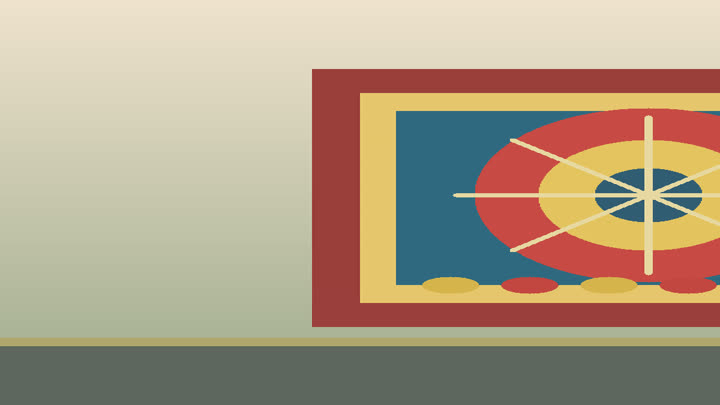 Tibetan thangka painting studio with stretched cloth, mineral pigment bowls, fine brush, measured grid, and scroll border