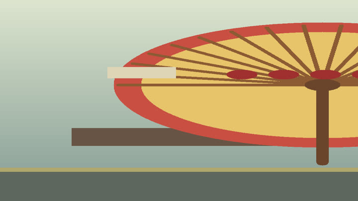 Oil-paper umbrella process with bamboo splitting, rib tying, paper pasting, painting, oiling, drying, and folding test