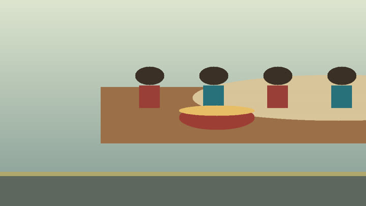 Meshrep preparation with dutar, hand drum, dance space, food table, game pieces, and etiquette notes